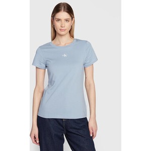 Niebieski t-shirt Calvin Klein z krótkim rękawem z okrągłym dekoltem