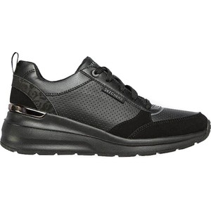 Czarne buty sportowe Skechers z zamszu z płaską podeszwą sznurowane