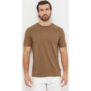 Brązowy t-shirt Hugo Boss z krótkim rękawem w stylu casual z bawełny