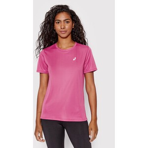 Różowy t-shirt ASICS w sportowym stylu z krótkim rękawem