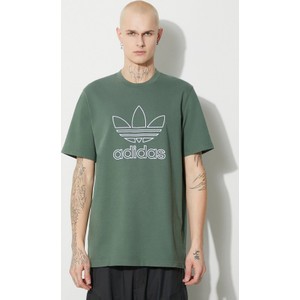 Zielony t-shirt Adidas Originals w sportowym stylu z bawełny z krótkim rękawem