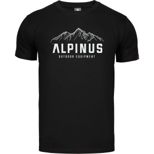 Czarny t-shirt Alpinus z bawełny z krótkim rękawem w młodzieżowym stylu