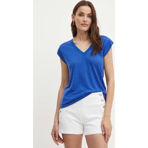 Niebieski t-shirt Morgan w stylu casual z lnu z krótkim rękawem