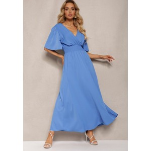 Niebieska sukienka Renee z dekoltem w kształcie litery v z długim rękawem