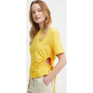Żółta bluzka Sisley z okrągłym dekoltem z krótkim rękawem