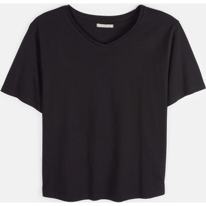 Czarny t-shirt Gate z krótkim rękawem z bawełny w stylu casual