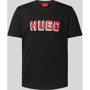 Czarny t-shirt Hugo Boss w młodzieżowym stylu z krótkim rękawem z bawełny
