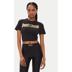 Czarny t-shirt Just Cavalli z okrągłym dekoltem
