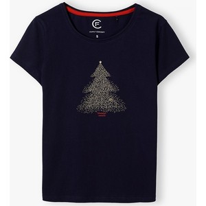 Granatowy t-shirt Family Concept By 5.10.15. z okrągłym dekoltem z bawełny w bożonarodzeniowy wzór
