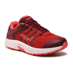 Czerwone buty sportowe Inov-8 z płaską podeszwą sznurowane w sportowym stylu