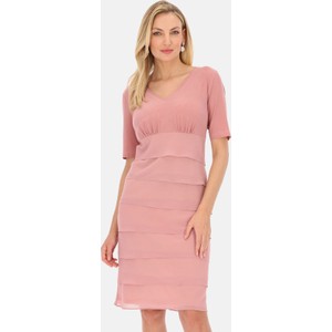 Różowa sukienka POTIS & VERSO w stylu casual z krótkim rękawem dopasowana