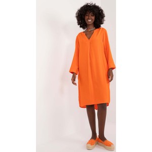 Pomarańczowa sukienka SUBLEVEL midi z długim rękawem z dekoltem w kształcie litery v