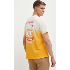 Żółty t-shirt Napapijri w sportowym stylu z krótkim rękawem