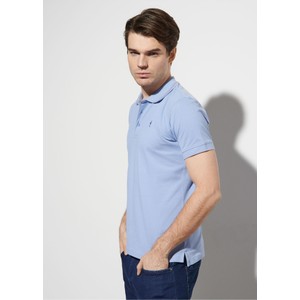 Niebieska koszulka polo Ochnik z bawełny z krótkim rękawem