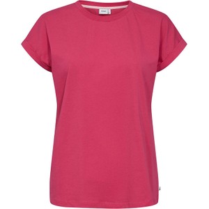 Różowy t-shirt Numph w stylu casual z bawełny z okrągłym dekoltem