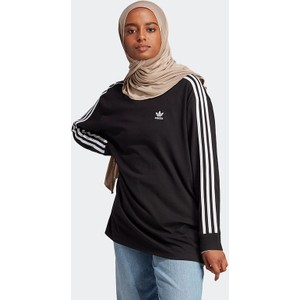 Czarna bluzka Adidas z długim rękawem z okrągłym dekoltem z bawełny