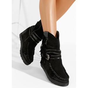 Czarne botki Zapatos na zamek w stylu casual z płaską podeszwą