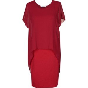 Czerwona sukienka Fokus z okrągłym dekoltem z tkaniny w stylu glamour
