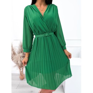 Zielona sukienka ModnaKiecka.pl z szyfonu w stylu casual z długim rękawem
