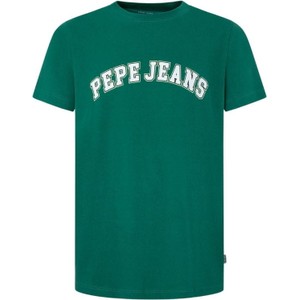 Zielony t-shirt Pepe Jeans w młodzieżowym stylu z bawełny