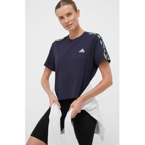 Granatowy t-shirt Adidas z krótkim rękawem z okrągłym dekoltem