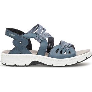 Niebieskie sandały Rieker w stylu casual na platformie z klamrami