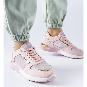 Różowe buty sportowe ButyModne w stylu casual z płaską podeszwą sznurowane