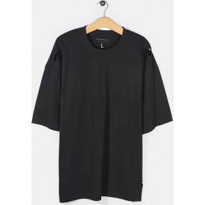 Czarny t-shirt Gate z bawełny z krótkim rękawem