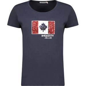Granatowy t-shirt Canadian Peak z okrągłym dekoltem z bawełny z krótkim rękawem