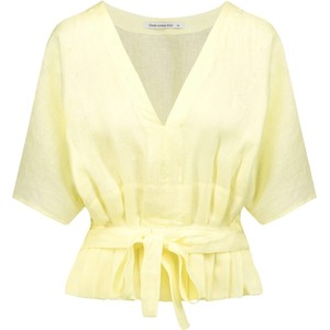 Żółta bluzka Kori z krótkim rękawem z lnu w stylu casual