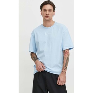 Niebieski t-shirt Karl Kani z krótkim rękawem z bawełny w stylu casual