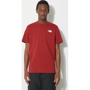 Czerwony t-shirt The North Face z krótkim rękawem z nadrukiem z bawełny