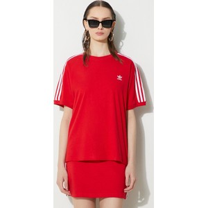 Czerwona bluzka Adidas Originals z okrągłym dekoltem z krótkim rękawem w sportowym stylu