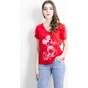 Czerwony t-shirt Olika z okrągłym dekoltem z bawełny z krótkim rękawem