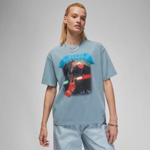 Niebieski t-shirt Jordan w młodzieżowym stylu z krótkim rękawem z bawełny