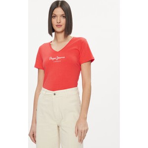 Czerwona bluzka Pepe Jeans z okrągłym dekoltem w młodzieżowym stylu