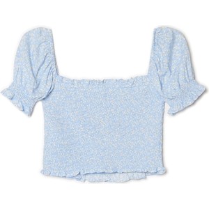 Niebieska bluzka Cropp z tkaniny z krótkim rękawem