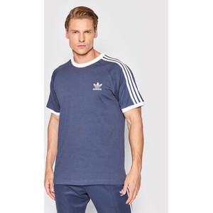 Granatowy t-shirt Adidas z krótkim rękawem w stylu casual