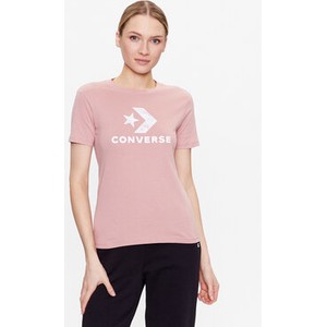 Różowy t-shirt Converse z krótkim rękawem w młodzieżowym stylu
