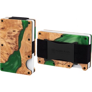 Koruma Aluminiowe etui z gumką na karty zbliżeniowe RFID (drewno + zielona żywica)