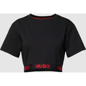 Czarna bluzka Hugo Boss w młodzieżowym stylu z krótkim rękawem z okrągłym dekoltem