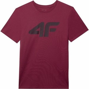 Czerwony t-shirt 4F z bawełny z krótkim rękawem w sportowym stylu
