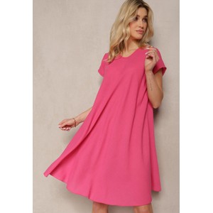 Różowa sukienka Renee z krótkim rękawem oversize z dekoltem w kształcie litery v