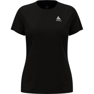 Czarny t-shirt ODLO w sportowym stylu z krótkim rękawem z okrągłym dekoltem