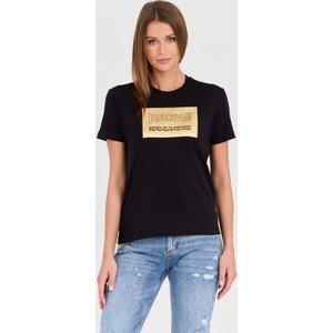 Czarny t-shirt Just Cavalli z okrągłym dekoltem w młodzieżowym stylu