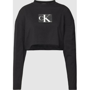 Czarna bluzka Calvin Klein w stylu casual z okrągłym dekoltem z bawełny