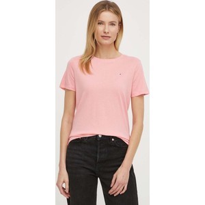 Różowy t-shirt Tommy Jeans z okrągłym dekoltem w stylu casual