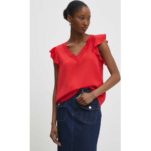 Czerwona bluzka Answear Lab w stylu casual z krótkim rękawem