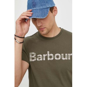 Zielony t-shirt Barbour z krótkim rękawem z nadrukiem z bawełny