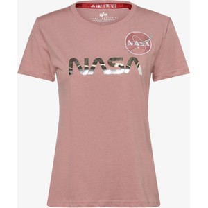 Różowy t-shirt Alpha Industries z okrągłym dekoltem z krótkim rękawem